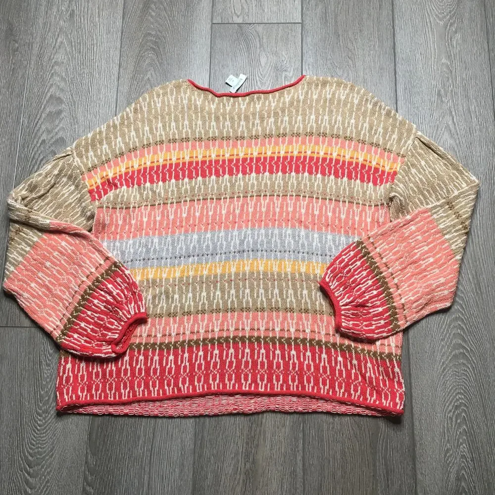 Sundance Womens Knit Jacquard Aztec Multicolor Pullover Sweater Linen Cotton XL - Picture 2 of 9